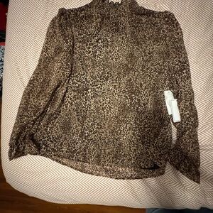 STATE Brown Leopard Print Blouse